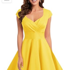 Yellow vintage Belle inspired   pinup midi swing dress